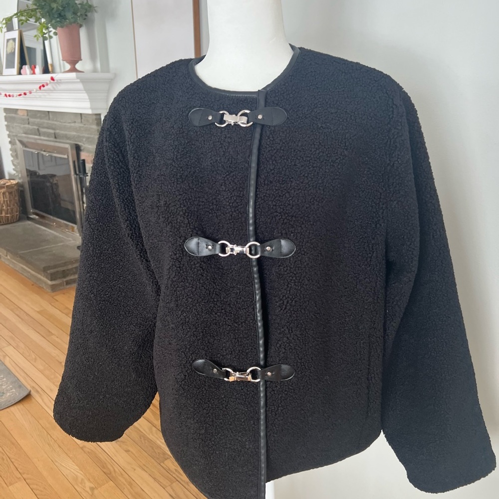 LOFT Black Teddy Jacket with Toggle Closures - image 1